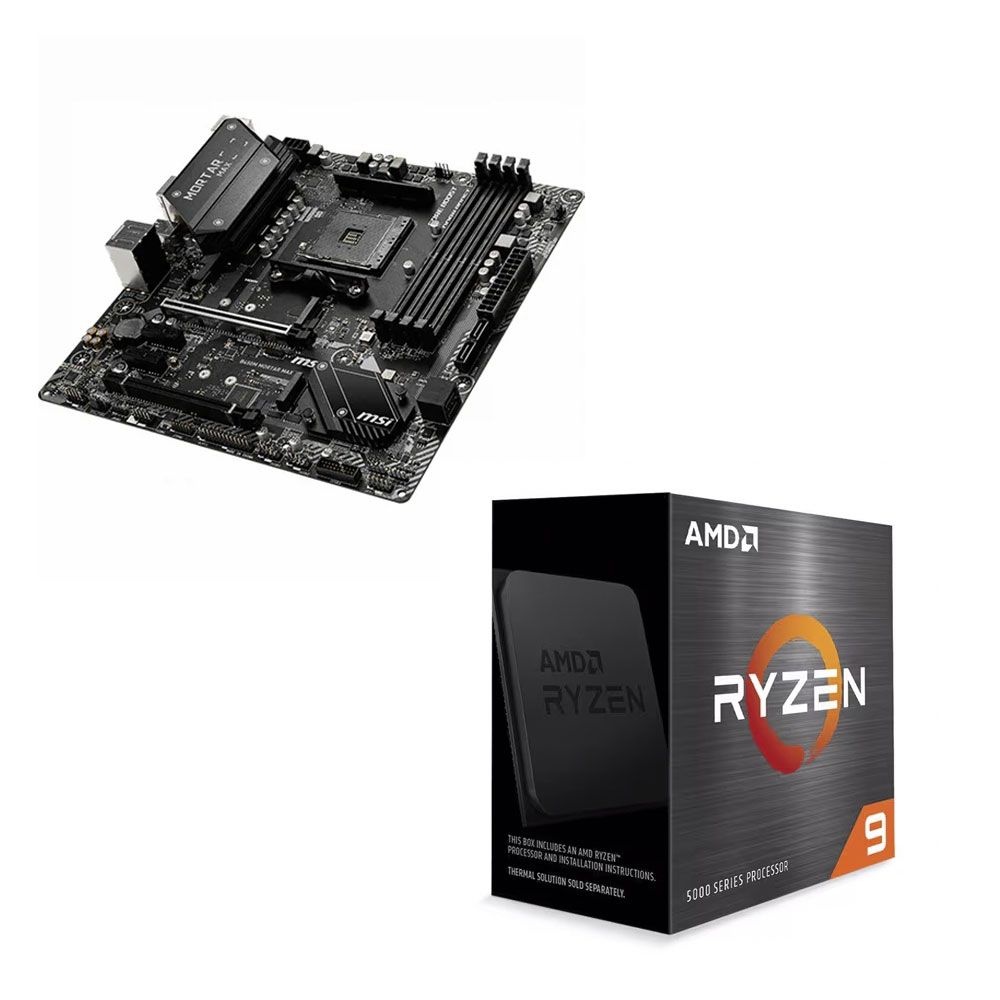 [중고] MSI B450M MORTAR MAX 메인보드+Ryzen 9 5900X CPU 번들 게이밍/그래픽 작업용 백패널 포함