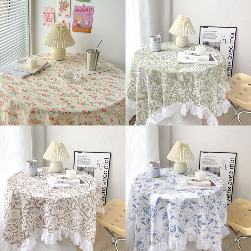 [메슈인 협력업체]빈티지 린넨 식탁보 플라워 레트로 원형 테이블보 홈카페 러너 방수 테이블러너 실용적 꽃무늬 식탁 테이블 교...