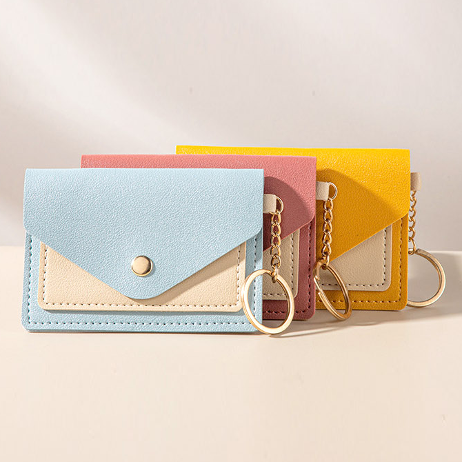 키링 카드지갑 PU 가죽 교통카드 케이스 열쇠고리 미니 지갑