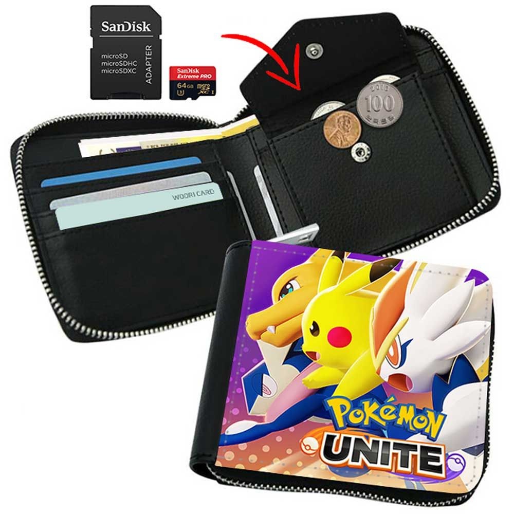 포켓몬 유나이트 지퍼 지갑 반지갑 동전 메모리카드 수납 초등학생 중학생 아동 선물 리자 게임 캐릭터