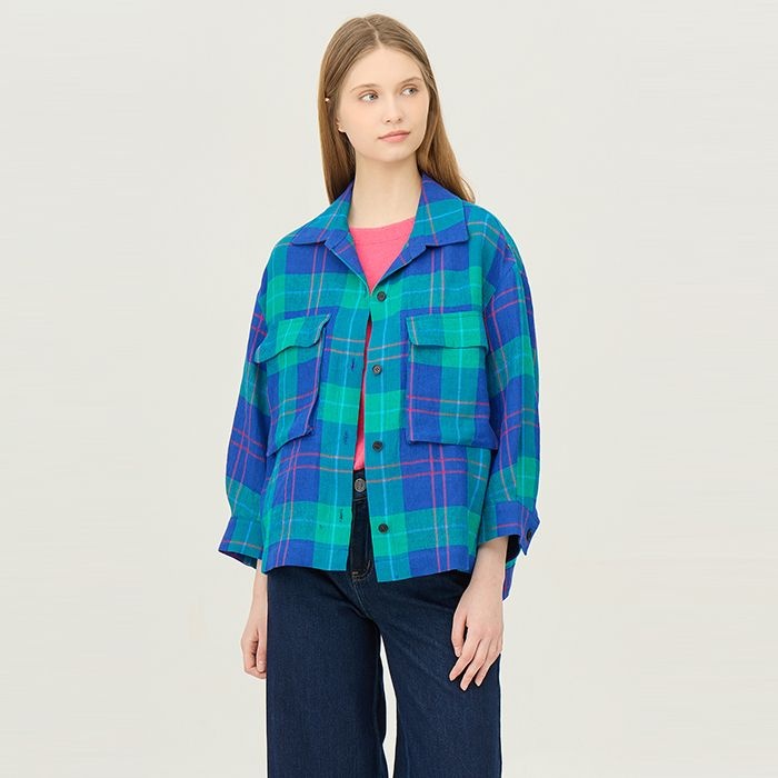 [(주)베네통]베네통 [Online Exclusive] 빅 포켓 체크 블라우스_BABLE1511MU