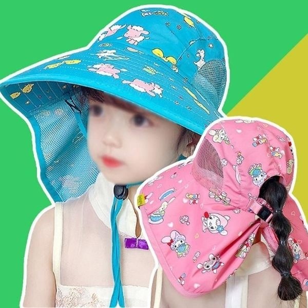 준캡 유아 아동 키즈 UV차단 미니미캐릭터 가림막 메쉬모자 벙거지
