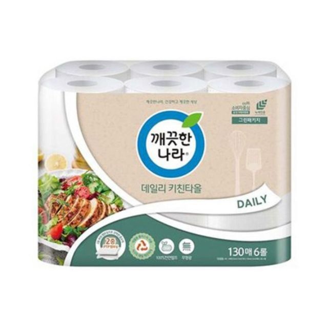 깨끗한나라 깨끗한나라 데일리 키친타올 그린패키지 130매 x 6롤