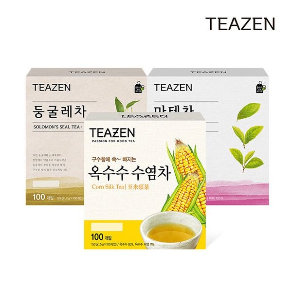 주식회사티젠농업회사법인(TEAZEN) 티젠 (현대Hmall) [티젠] 티백 100티백 3가지맛 혼합구성 총 300티백 (옥수수수염차+둥글레차+마테차)