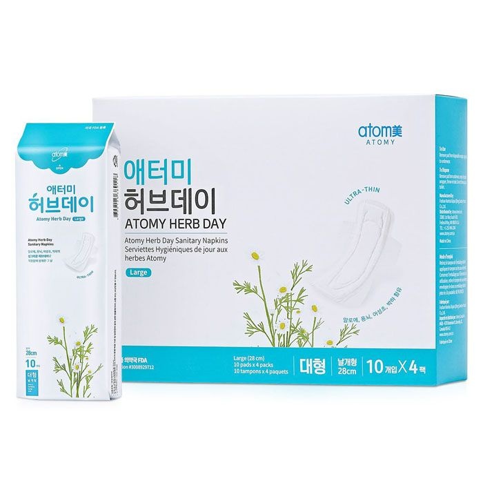 애터미 허브데이 생리대 대형 10개입x4개 항균 강력흡수 날개형