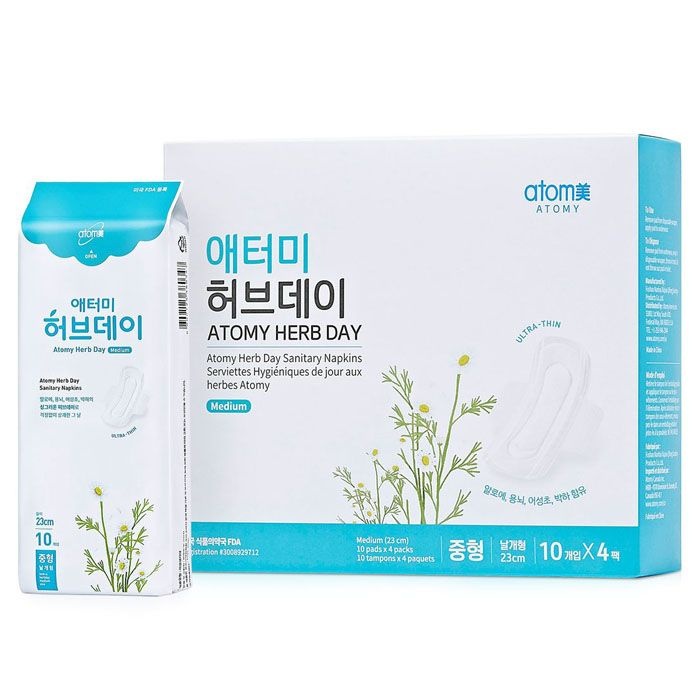 애터미 허브데이 생리대 중형 10개입x4개 항균 강력흡수 날개형