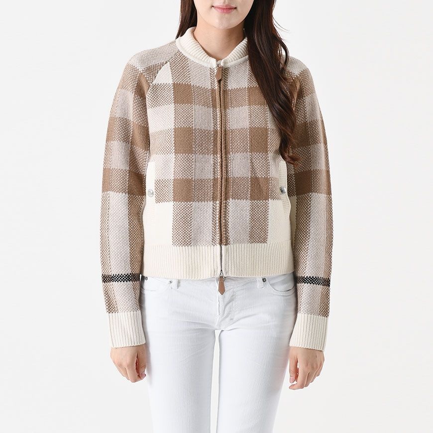 버버리 8055836 체크 여성 집업 가디건(베이지)