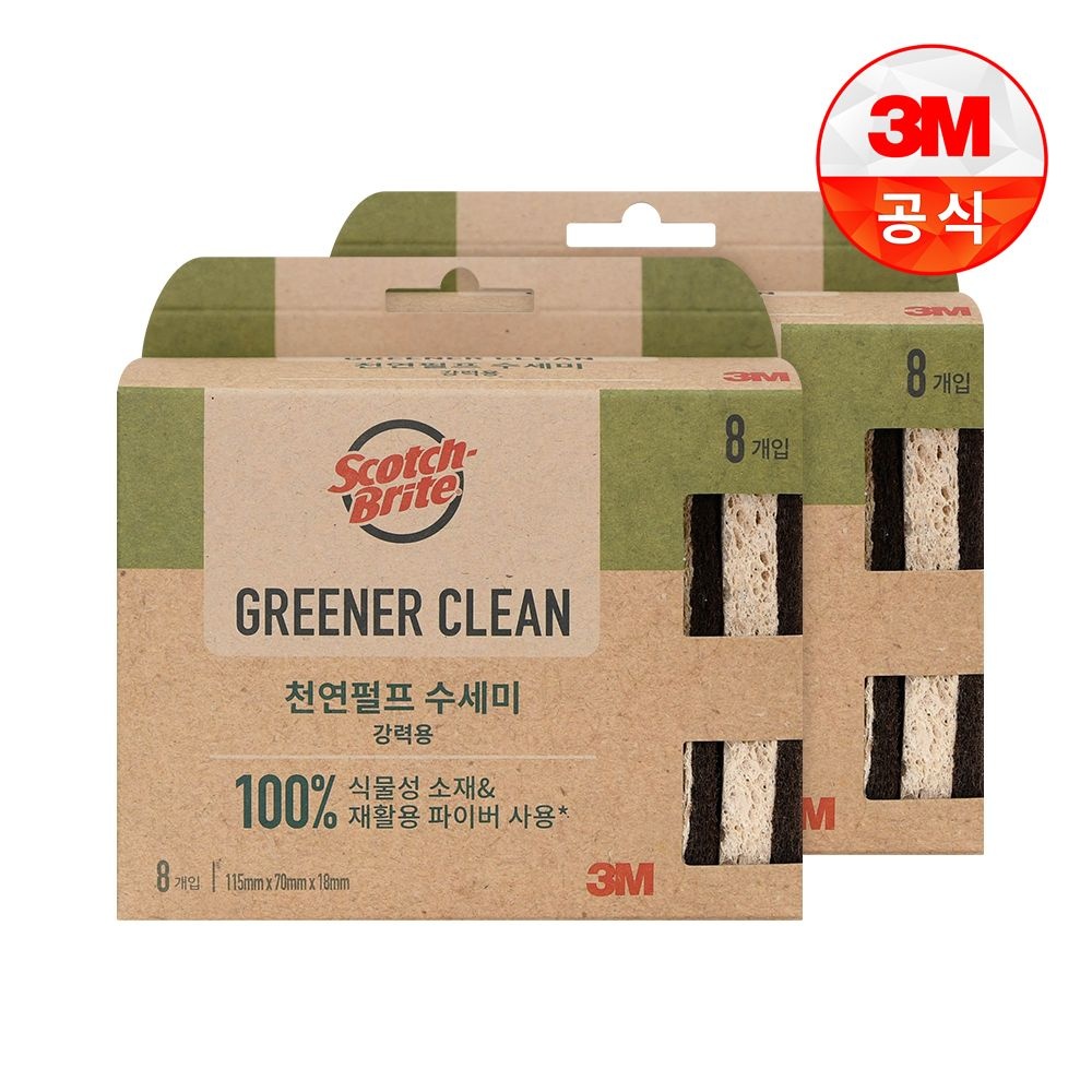 한국3M 3M [3M]그리너 클린 천연펄프 수세미(8입)_강력 2개