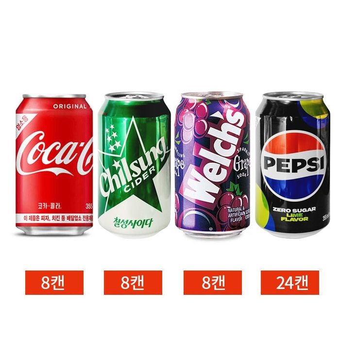코카콜라+칠성사이다+웰치스+펩시제로 4종 355mLx48캔