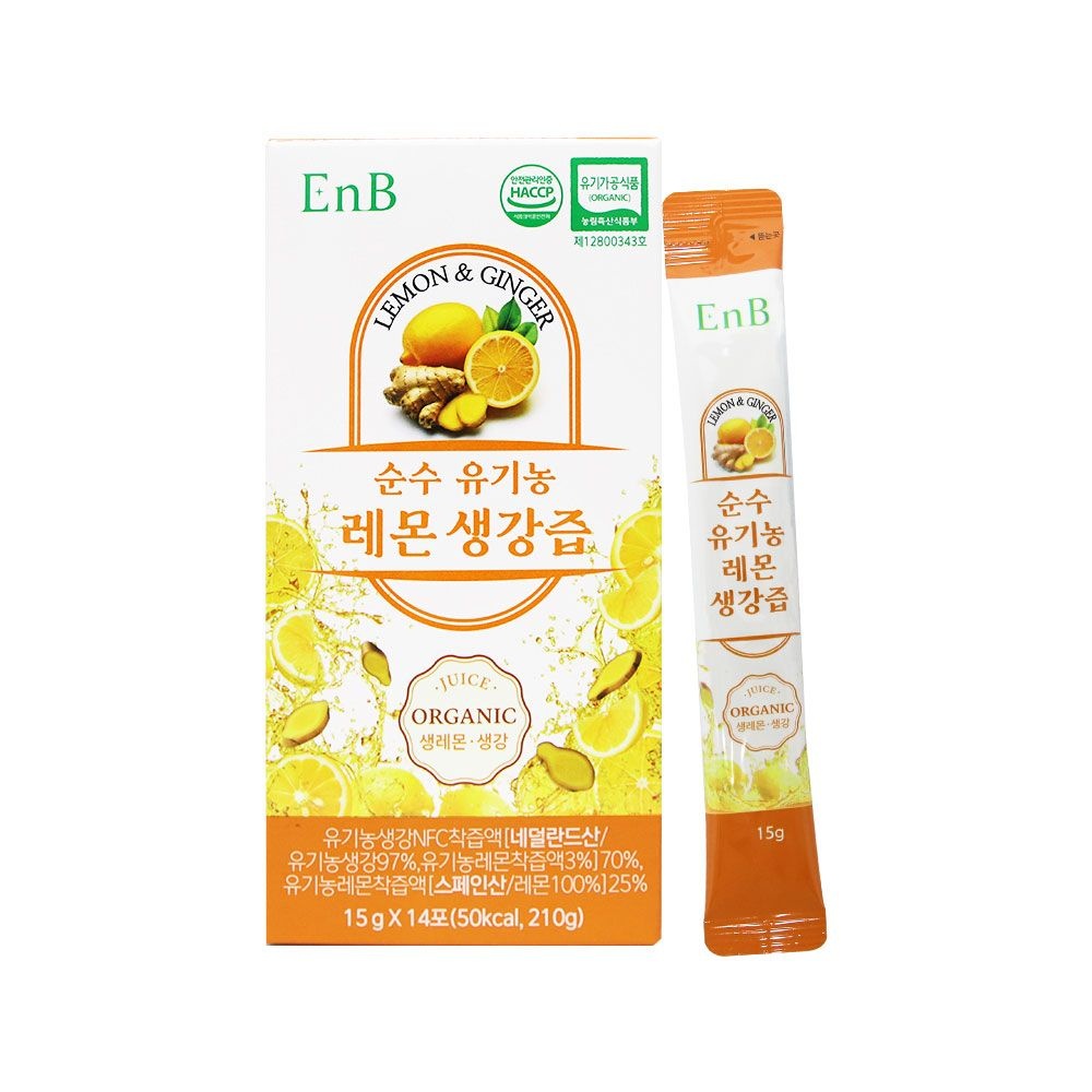 EnB 순수 유기농 레몬생강즙 레몬즙 스페인산 레몬 첨가물 없는 유기농 15g x 14포