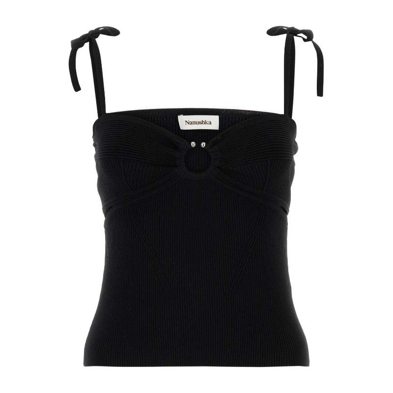 NANUSHKA 나누시카 나누슈카 리브 텍스처 타이 숄더 탑 NW24RSTP03199 BLACK