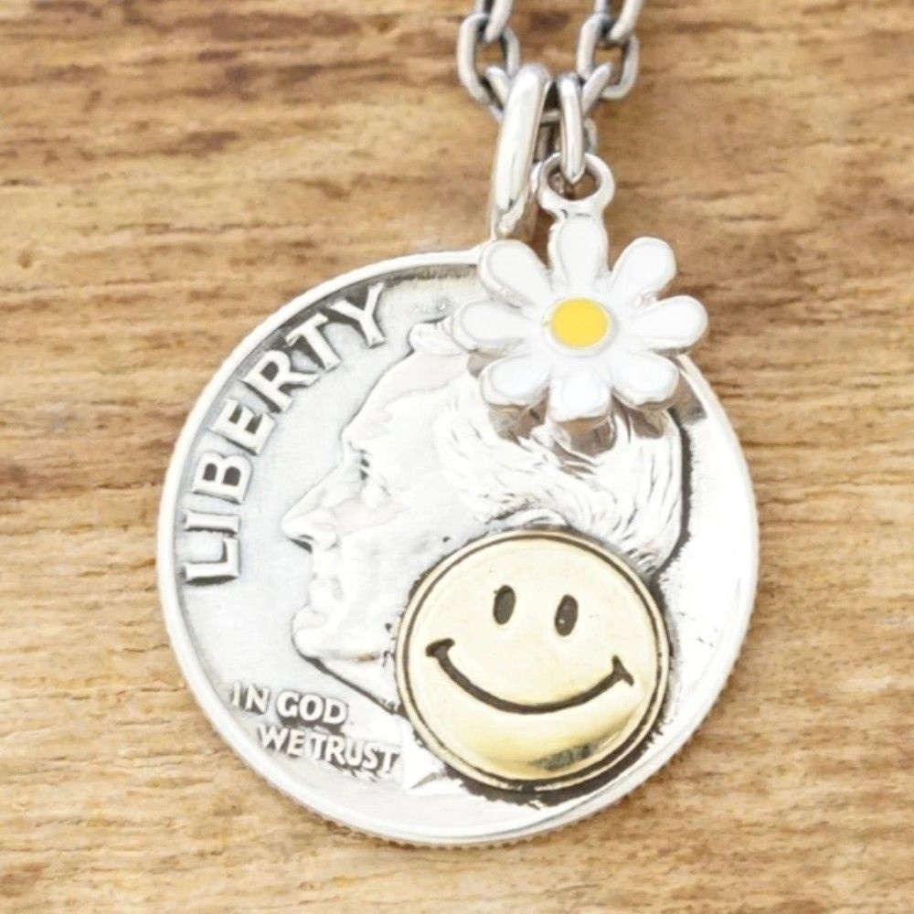 노스웍스 목걸이 코인 플라워 실버 스마일