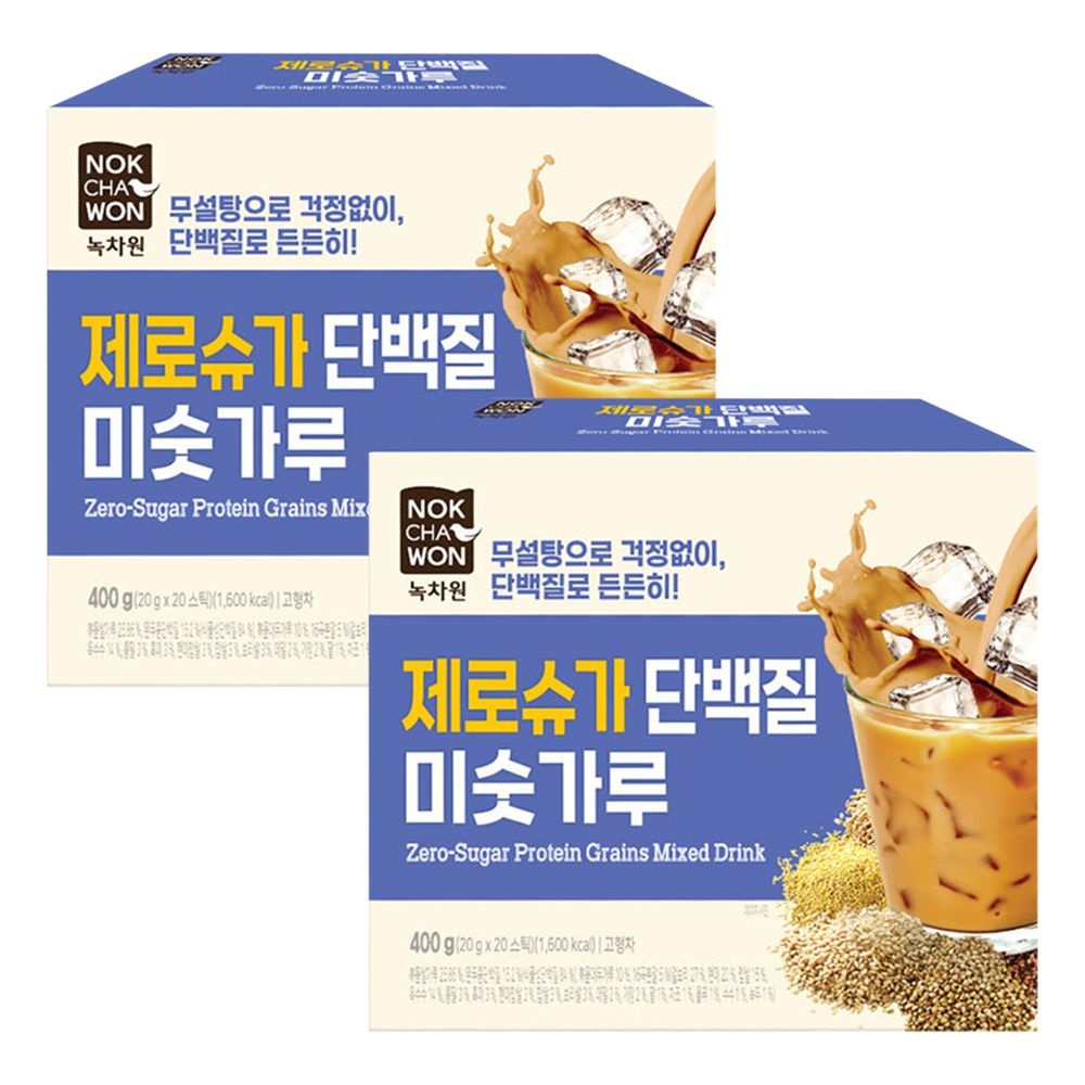 [온누리상품] 녹차원 제로슈거 단백질 미숫가루 20T x 2개 고단백 가루 라떼