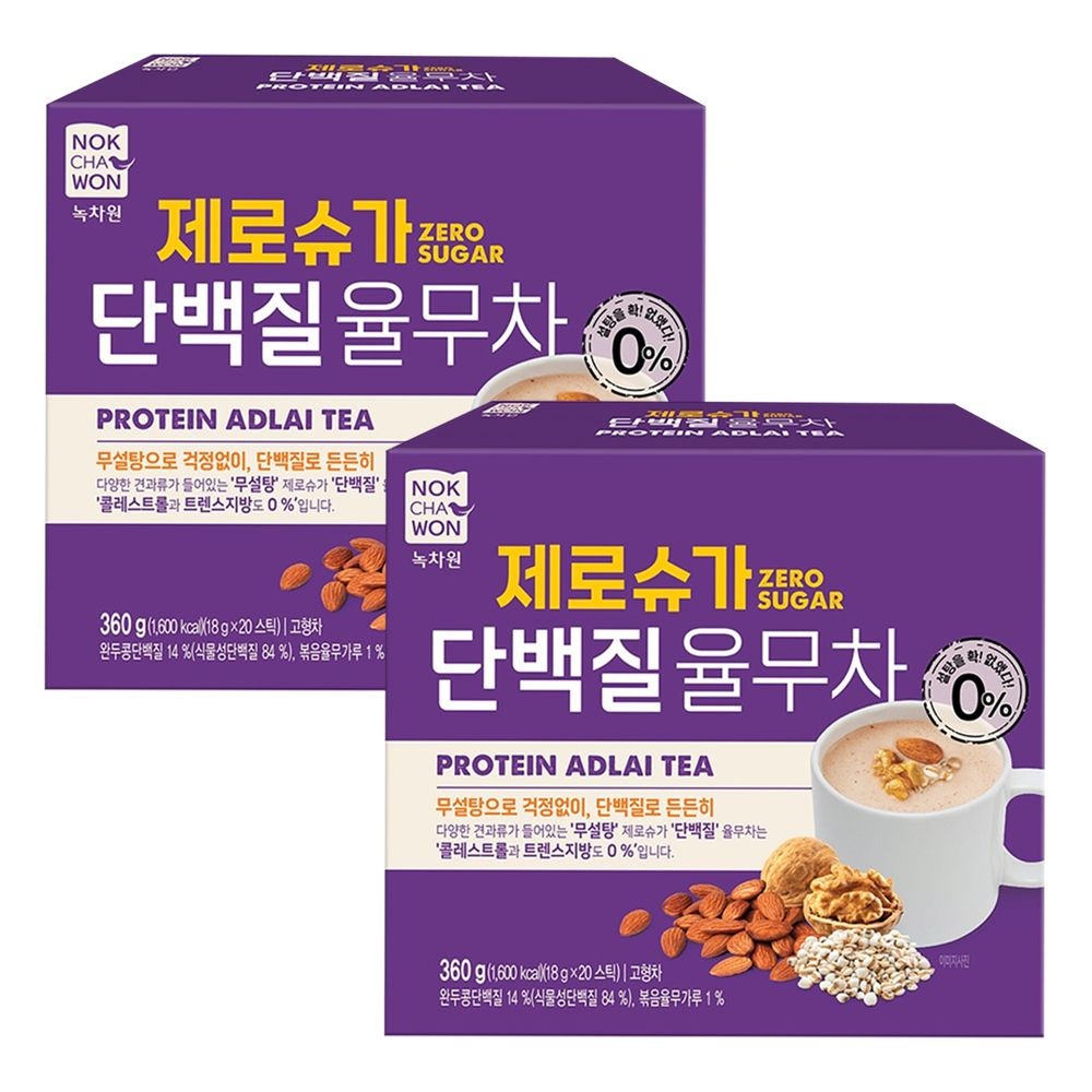 [온누리상품] 녹차원 제로슈거 단백질 율무차 20T x 2개 식사대용차