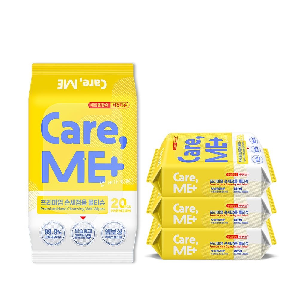 케어미 99.9%항균 손세정티슈 20매 휴대리필형 4팩