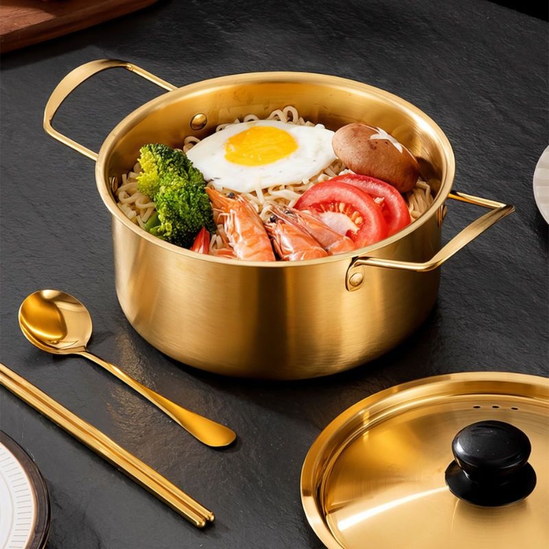 인덕션 라면냄비 20cm 스텐이유식조리 골드 뚜껑포함 양수냄비 N909