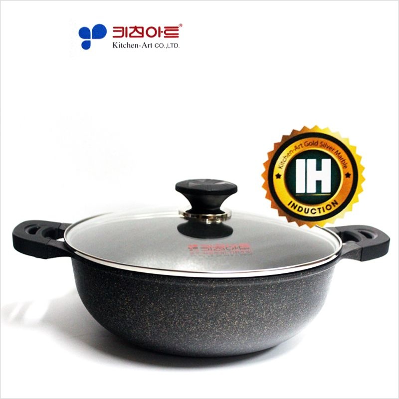 키친아트 골드실버 IH인덕션 웰빙팬/32cm/36cm/사이즈선택/대용량냄비/궁중전골