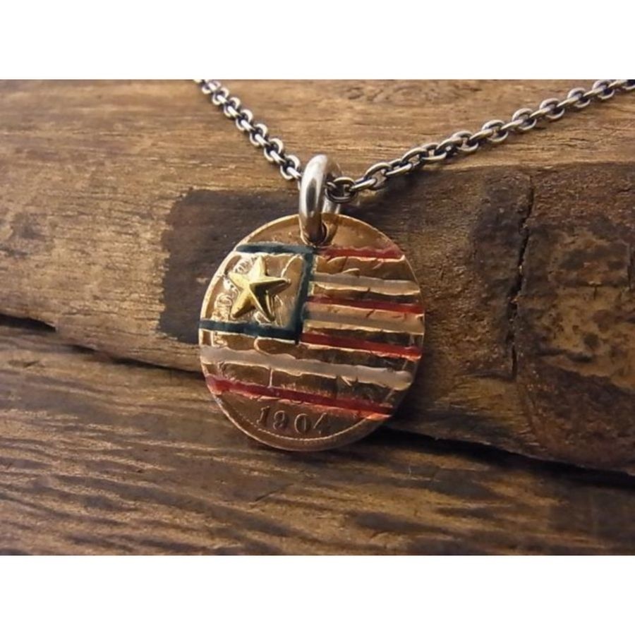 노스웍스 핸드메이드 빈티지 인디언 주얼리 USA 성조기 코인 목걸이 N-406