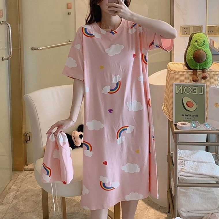 오씨엘 여자 홈웨어 반팔 원피스 잠옷 여름 실내복