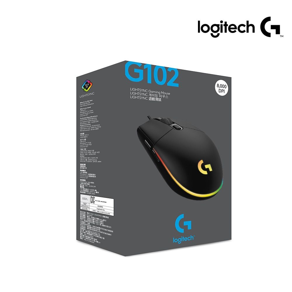 로지텍G 로지텍 코리아 G102 2세대 LIGHTSYNC 노트북 게이밍 마우스 (정품) 박스제품