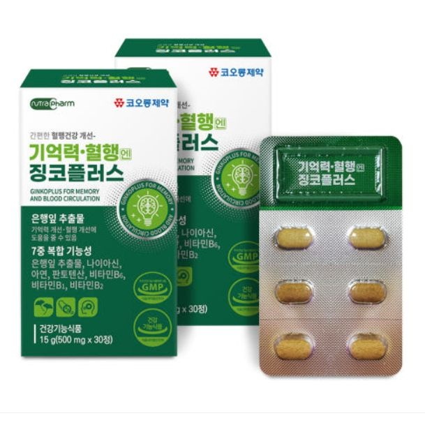 코오롱제약 기억력 혈행엔 징코플러스 500mg x 30정 x 2개