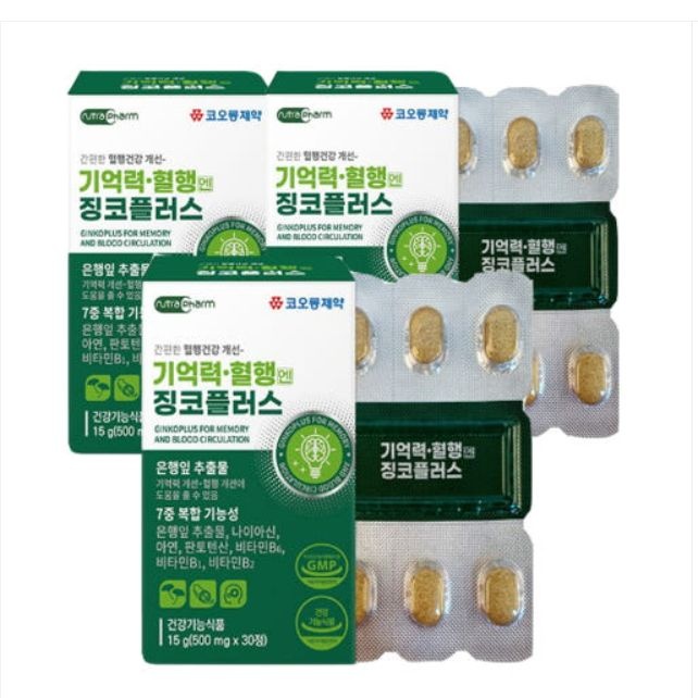 코오롱제약 기억력 혈행엔 징코플러스 500mg x 30정 x 3개