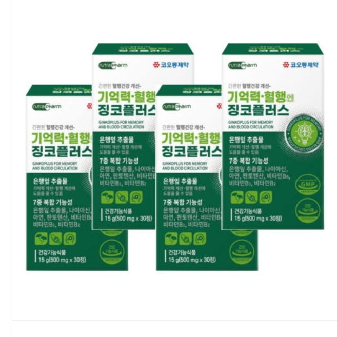 코오롱제약 기억력 혈행엔 징코플러스 500mg x 30정 x 4개