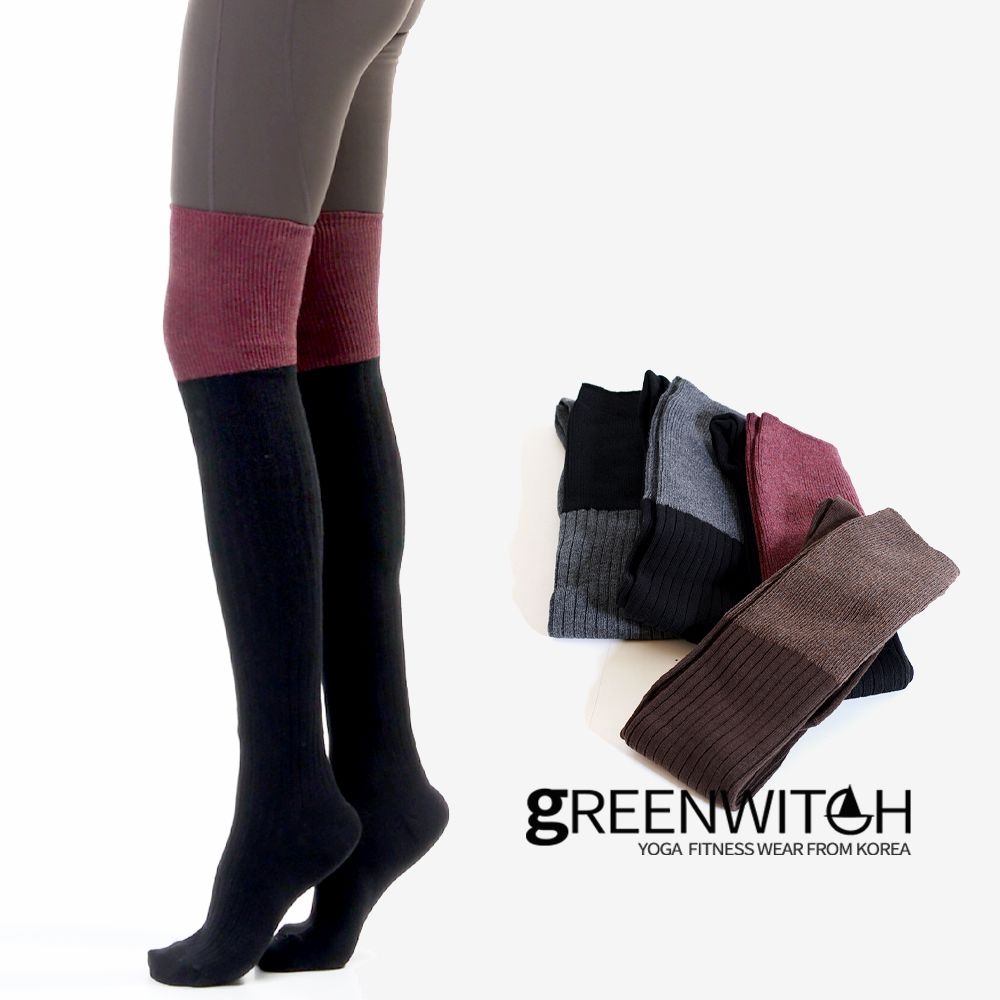 GREENWITCH 그린위치 레깅스룩 투톤 골지 오버니삭스 니하이 요가양말 sr1068