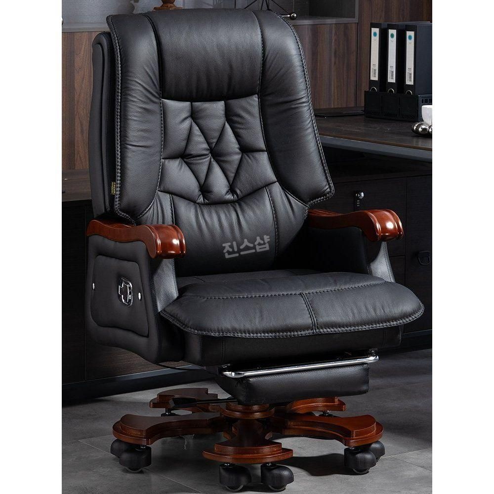 진스샵 협력사 [해외] 천연가죽 중역 리클라이너 의자 사무용 임원용 안락 회전 블랙 가죽