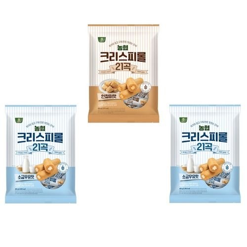 농협 크리스피롤 21곡 소금우유맛 400g 2개 + 인절미맛 400g 1개 맛있는 간편한 간식 과자 디저트 탕비실