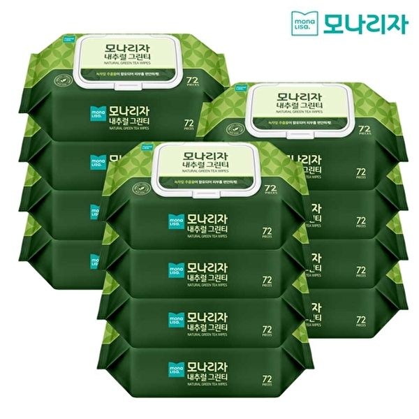 모나리자 [모나리자]내추럴 그린티 물티슈 캡형(72매x12팩)