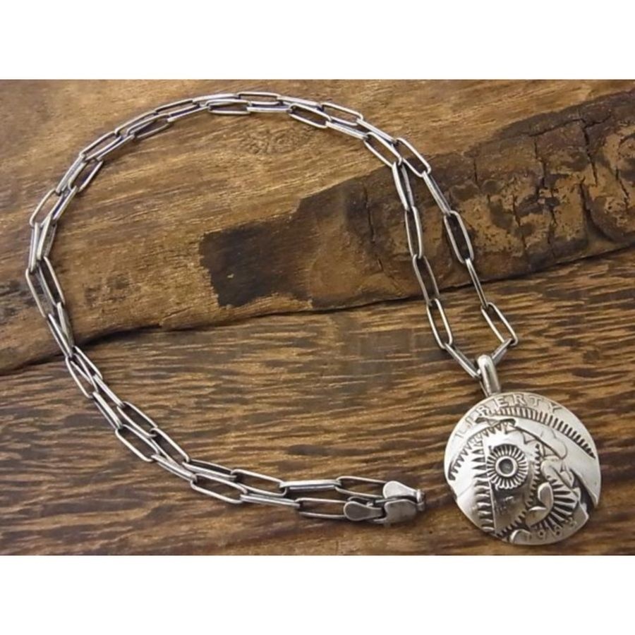 노스웍스 핸드메이드 빈티지 인디언 주얼리 나바호 스탬프 코인 목걸이 N-509B