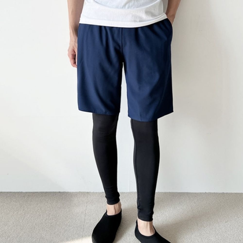 무배/빠른출고] 남자 래쉬가드 반바지 레깅스 세트 수영복 팬츠 남색, image size:1000x1000