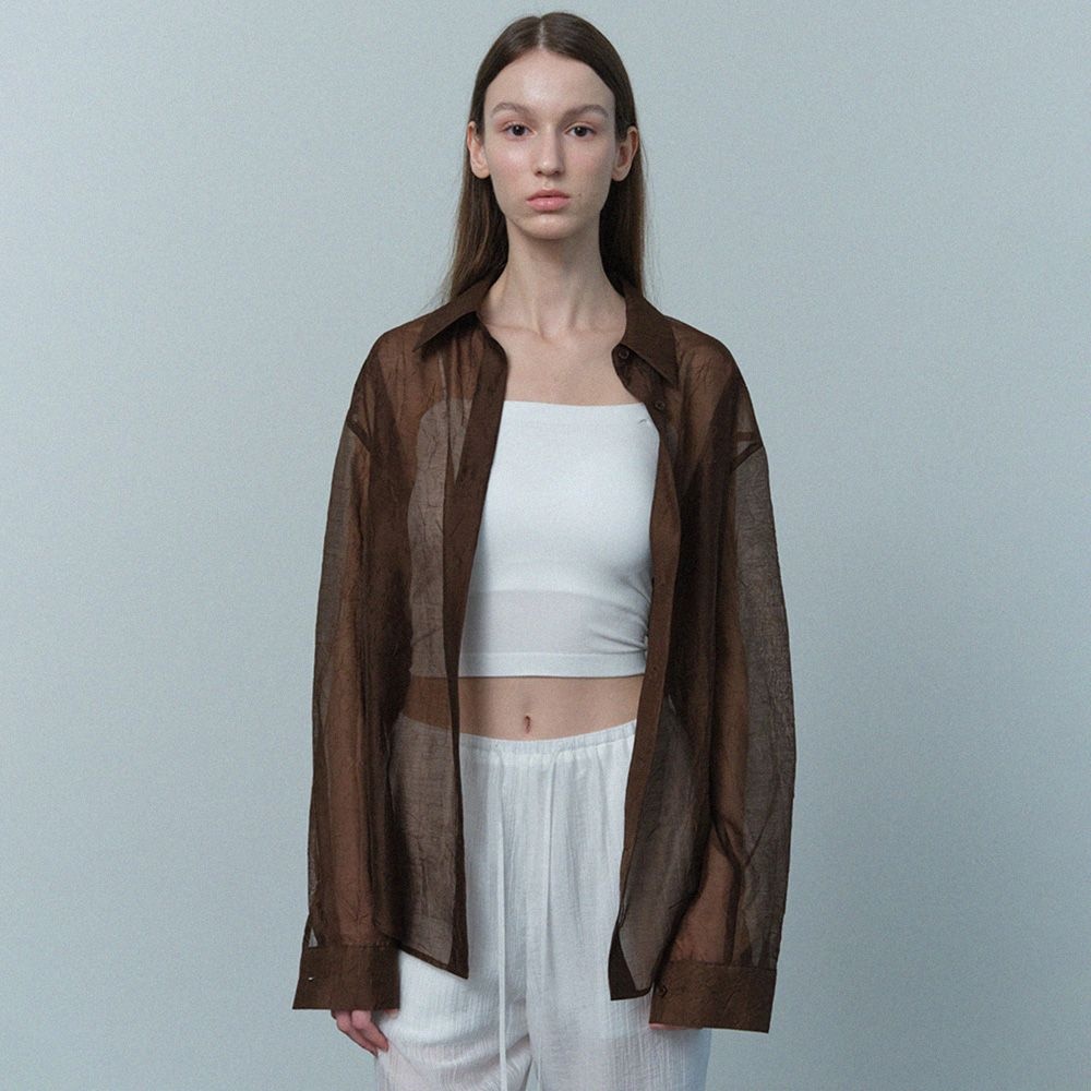 crinkle sheer shirt (brown)