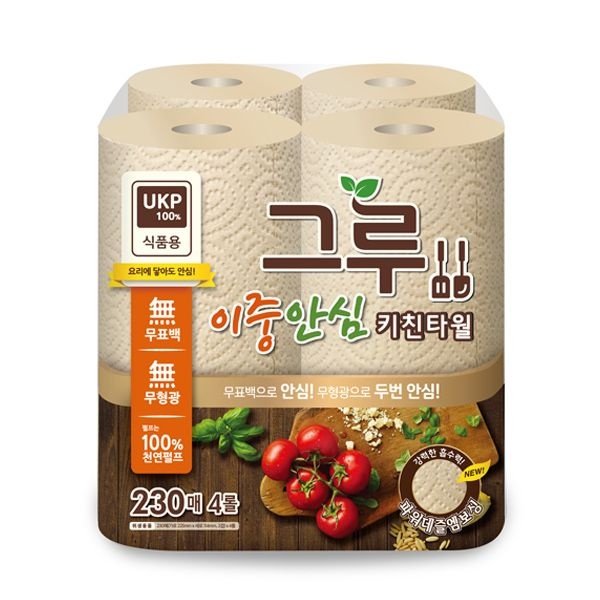 삼정펄프 [삼정펄프] 그루 무표백 키친타월 230매 4롤/식품용