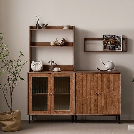 헤이즐 1600 원목 그릇장 강화 모루유리 장식장 주방 서랍 수납장 세트 GM410C