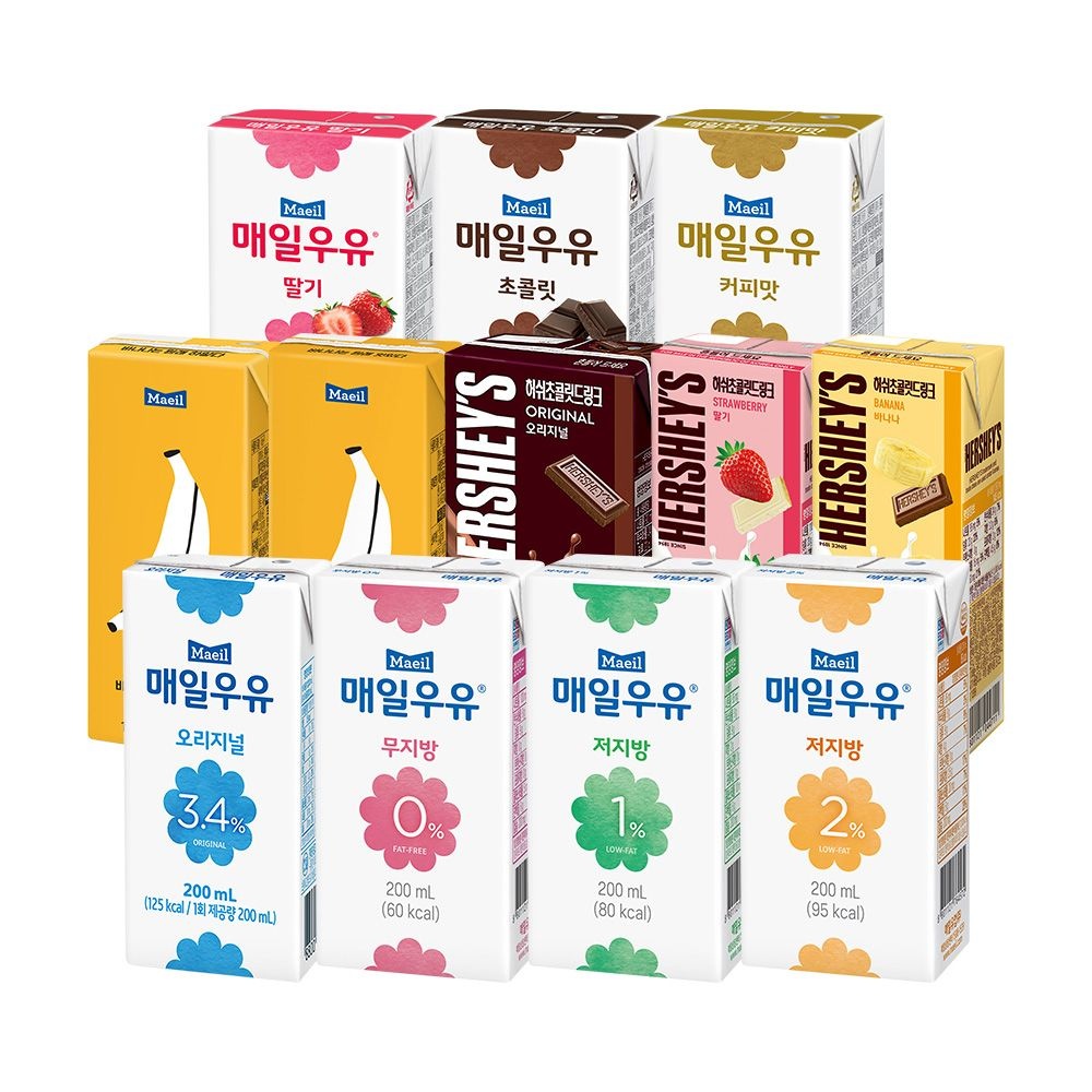매일 멸균우유 14종 오리지널/저지방/무지방 200ml 48팩 外 딸기/바나나/초코우유