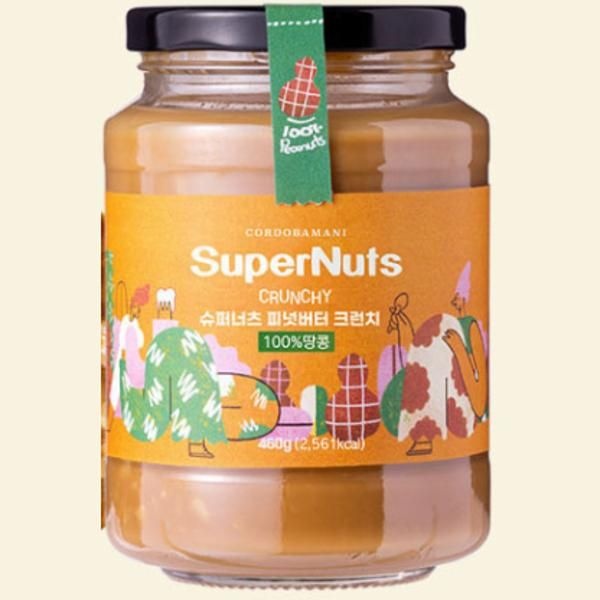 슈퍼너츠 슈퍼너츠 100% 땅콩 크런치 피넛버터 무가당[원산지:아르헨티나] 460g 티타임 홈카페 식빵 모닝빵 시럽 견과류버터
