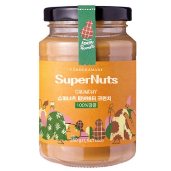 슈퍼너츠 슈퍼너츠 100% 땅콩 크런치 피넛버터 무가당[원산지:아르헨티나] 260g 티타임 홈카페 식빵 모닝빵 시럽 견과류버터