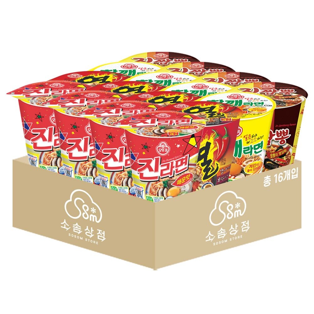 [오늘출발] 오뚜기 컵라면 소컵 혼합 16개 (진라면+열라면+참깨라면+진짬뽕 각 4개)