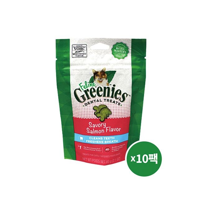 그리니즈 고양이간식 필라인 연어 60G 10팩 /덴탈 치석제거