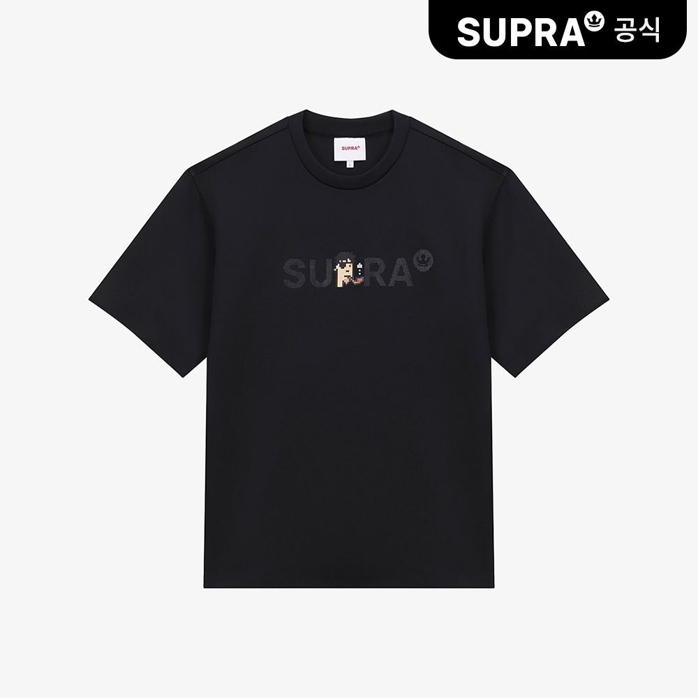 SUPRA 크립토펑크 오버핏 메탈릭 로고 반팔 티셔츠 (BKS)