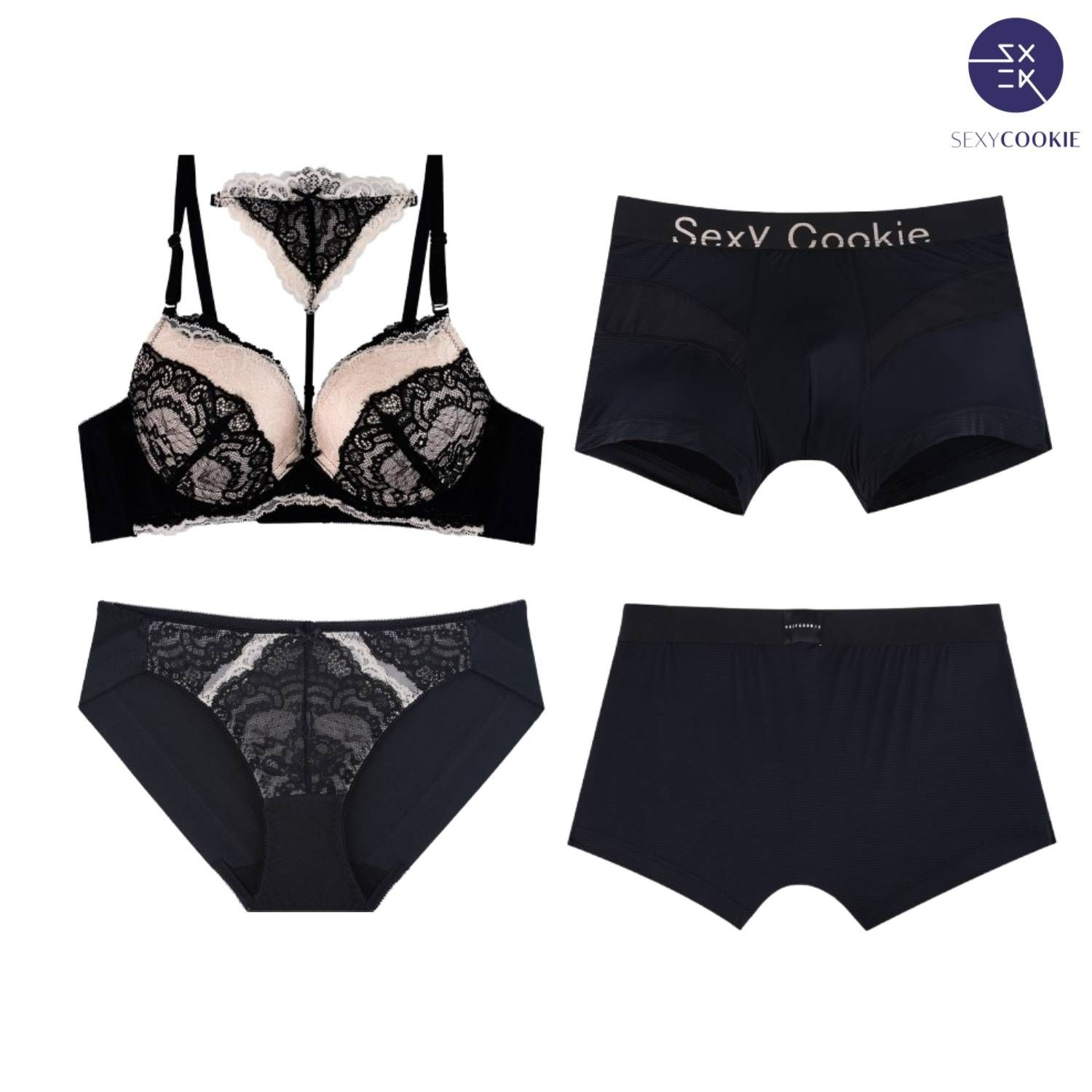 섹시쿠키 라비앙 블랙 초커 브라 커플속옷SET1