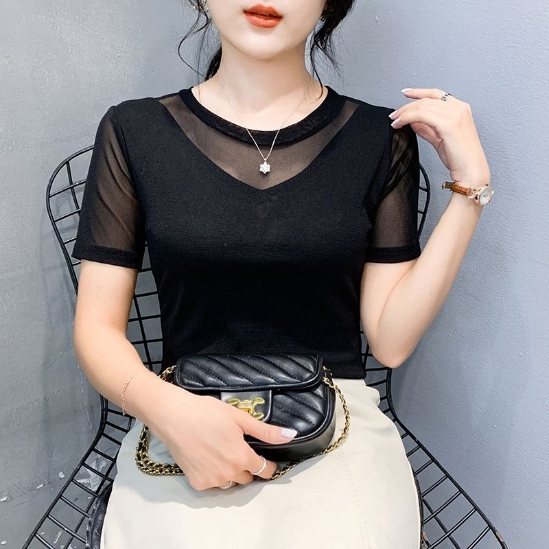 방송댄스복 사교 라인댄스 여성 반팔 라틴 댄스상의 공연복