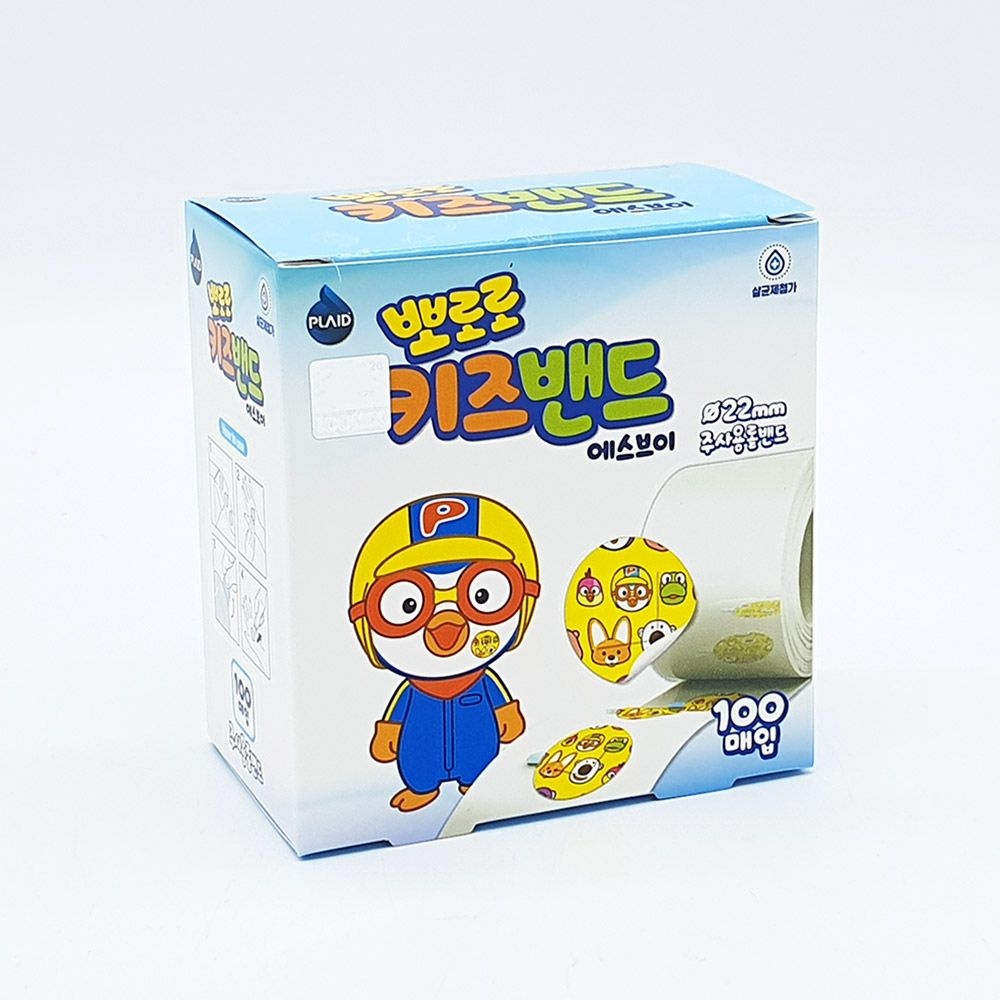 영케미칼 플레이드 뽀로로 키즈밴드 원형 100매입 22mm 주사용밴드 지혈반창고 반창고