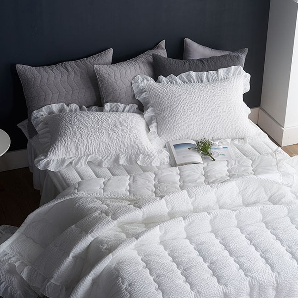 신혼 차렵 손님 간절기 리플 여름 베개 화이트 이불 세트 침구