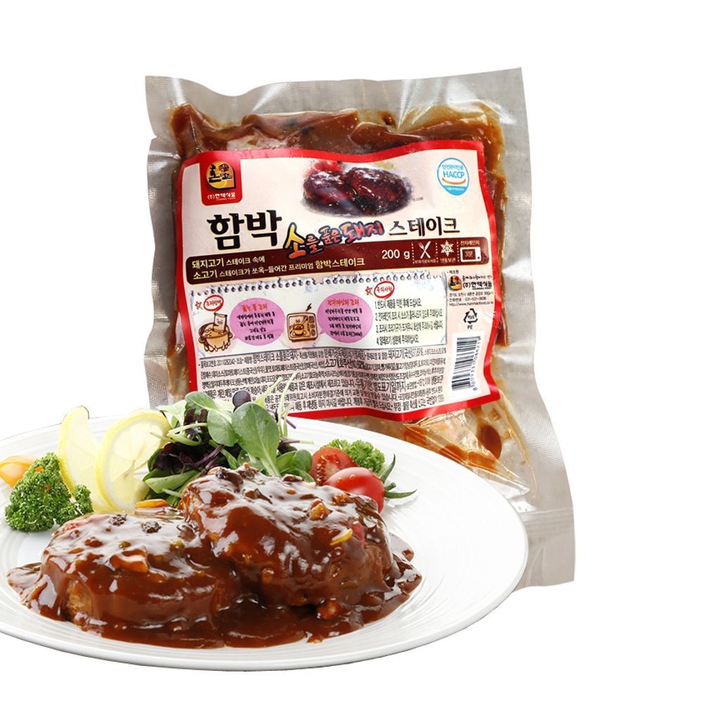 Dino Partners 한맥 소를 품은 소 식품 포켓치킨 간편조리 한끼 HMR 돼지 함박 스테이크 200gx5봉