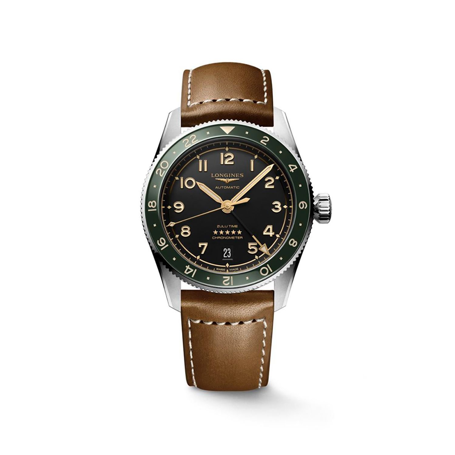 [롯데백화점] 론진 스피릿 줄루 타임 그레이 다이얼 그린 베젤 레더 스트랩 39MM L3.802.4.63.2 LE1216662290