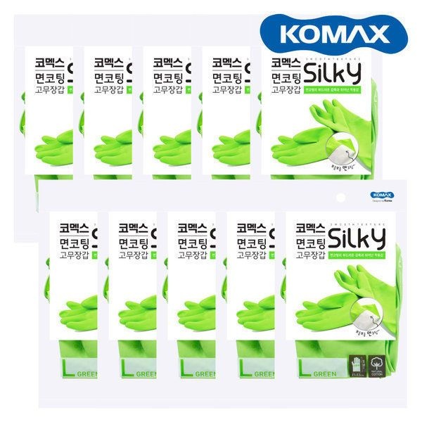 코멕스 면코팅 실키 고무장갑 그린 L 대 X 10개