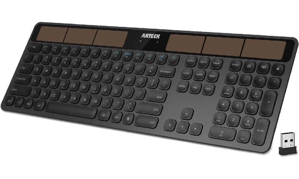 [해외] Arteck 무선 태양열 키보드 컴퓨터/데스크탑/PC/노트북/표면/스마트 TV 및 Windows 10/8/7/Vista/XP용